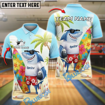BlueJose Bowling Tropical Shark Personalized Name, Team Name Unisex Shirt