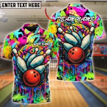BlueJose Bowling Graffiti Colorful Customized Name, Team Name 3D Shirt