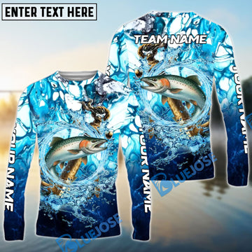 Bluejose Salmon Fishing Marble Tide Catch Name & Team Name 3D Shirts