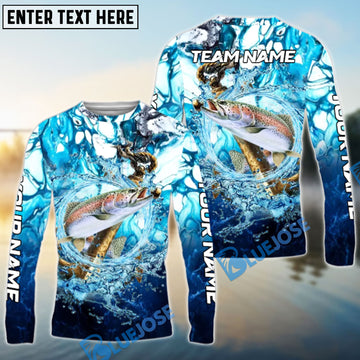 Bluejose Trout Fishing Marble Tide Catch Name & Team Name 3D Shirts