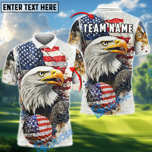 BlueJose Golf Proud Eagle Constitution Custom Name, Team Name 3D Shirts