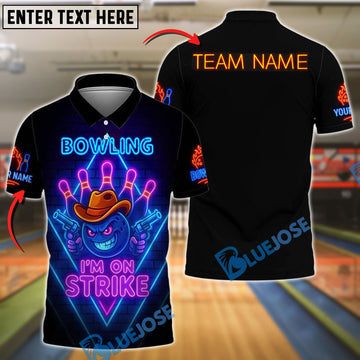 BlueJose Bowling Neon Cowboy Strike Personalized Name, Team Name Unisex Shirt