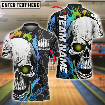 BlueJose Bowling Inferno Skull Rainbow Color Personalized Name, Team Name Unisex Shirt