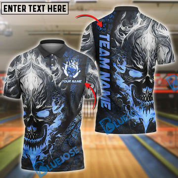 BlueJose Bowling Skull Flame Customized Name, Team Name 3D Shirt (4 Colors)