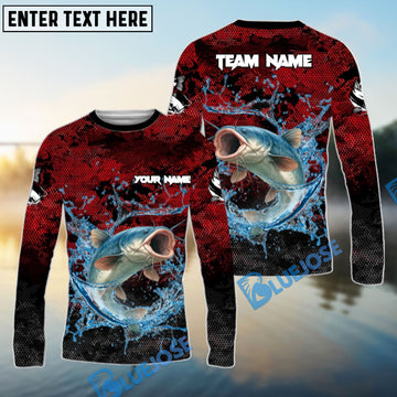 Bluejose Catfish Fishing Red Grunge Camo Design Name & Team Name 3D Shirts
