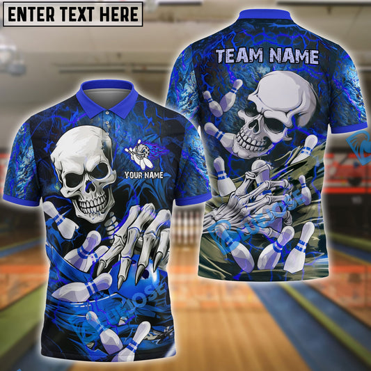 BlueJose Bowling And Pins Skull Lightning Multicolor Customized Name 3D Shirt (4 Colors)