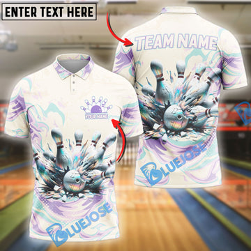 BlueJose Bowling And Pins Cosmic Pastel Customized Name 3D Shirt (4 Colors)