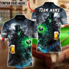 BlueJose Billiards 8 Ball Beer Dark Gentleman Skull Customized Name, Team Name 3D Shirt (6 Colors)