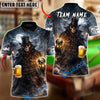 BlueJose Billiards 8 Ball Beer Dark Gentleman Skull Customized Name, Team Name 3D Shirt (6 Colors)