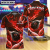 BlueJose Bowling And Pins Shark Bite Customized Name, Team Name 3D Shirt (4 Colors)
