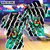 BlueJose Bowling And Pins King Bowling Lightning Black White Flame Crown Customized Name, Team Name 3D Shirt (4 Colors)