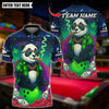 BlueJose Bowling And Pins Panda 420 Smoking Neon Design Customized Name, Team Name 3D Shirt (4 Colors)