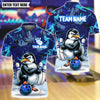 BlueJose Bowling And Pins Grumpy Penguin Customized Name, Team Name 3D Shirt (4 Colors)