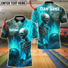 BlueJose Bowling And Pins Flames Bowling Skeleton Design Customized Name, Team Name 3D Shirt (4 Colors)