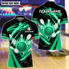 BlueJose Bowling And Pins Flame Strike Swirl Down Customized Name, Team Name 3D Shirt (4 Colors)