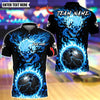 BlueJose Bowling And Pins Flaming Skull Up Ball Customized Name, Team Name 3D Shirt (4 Colors)