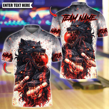 BlueJose Bowling And Pins Angry Wolf Dripping Blood Customized Name, Team Name 3D Shirt (4 Colors)