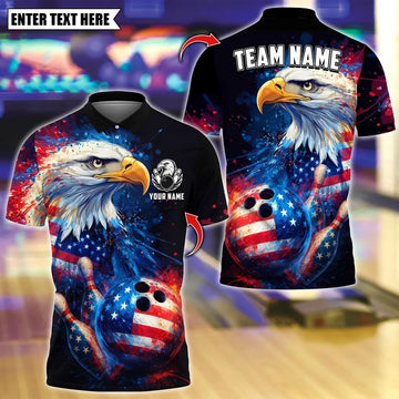 BlueJose Bowling American Flag Eagle Paint Art Personalized Name, Team Name 3D Shirt