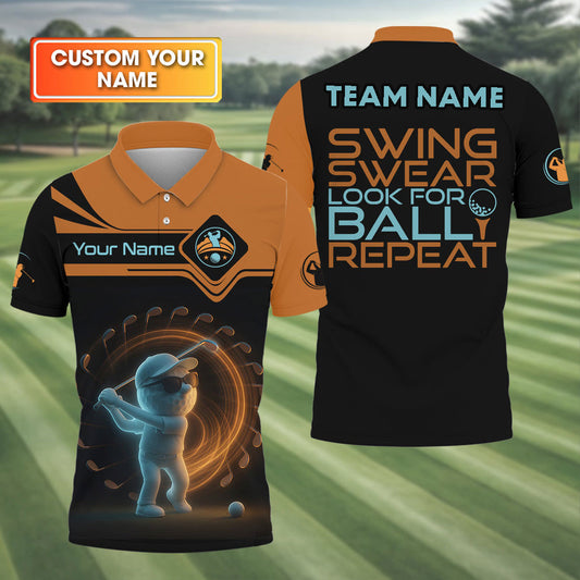 BlueJose Swing Swear Look For Ball Repeat Golf Customized Name, Team Name Shirt