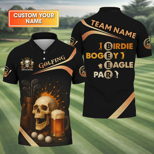 BlueJose  Funny Skull Beer Golf Customized Name, Team Name Shirt