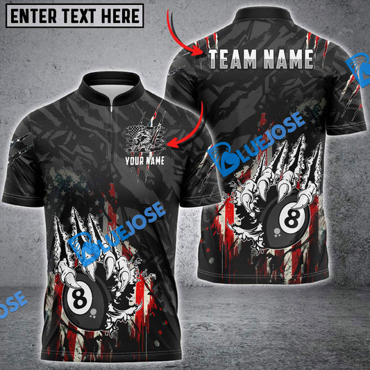 BlueJose Billiards Claws Tearing US Flag Personalized Name, Team Name Unisex Shirt
