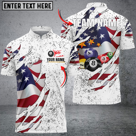 BlueJose Billiards USA Flag White Personalized Name, Team Name Unisex Shirt