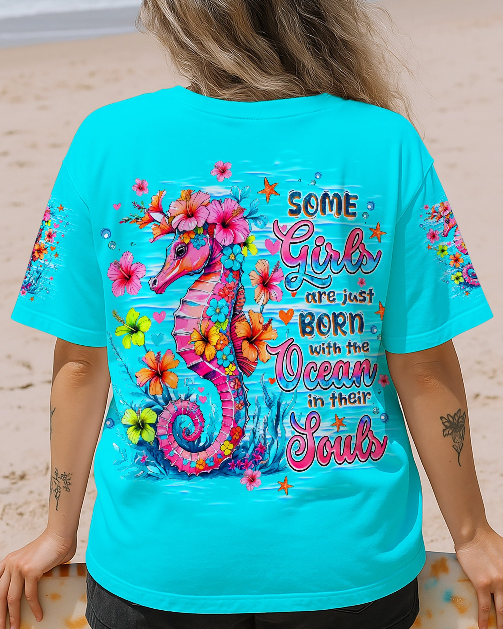 SOME GIRLS ARE JUST BORN SEAHORSE WATERCOLOR ALL OVER PRINT - TLNZ1109252