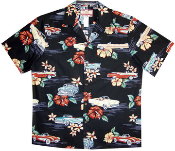 Bluejose Hibiscus Vintage Automobile Men's Hawaiian Shirt