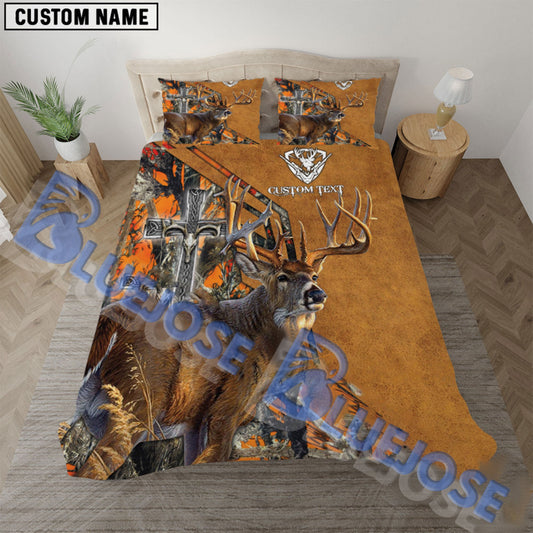 Bluejose Custom Text Wilderness Cross Deer Hunting Bedding Set 3D All Over Printed ( 4 Colors )