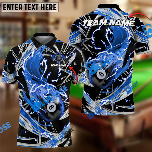 BlueJose Billiards Ball 8 Flame Thunder Wind Aura Personalized Name, Team Name Unisex Shirt ( 6 Colors )