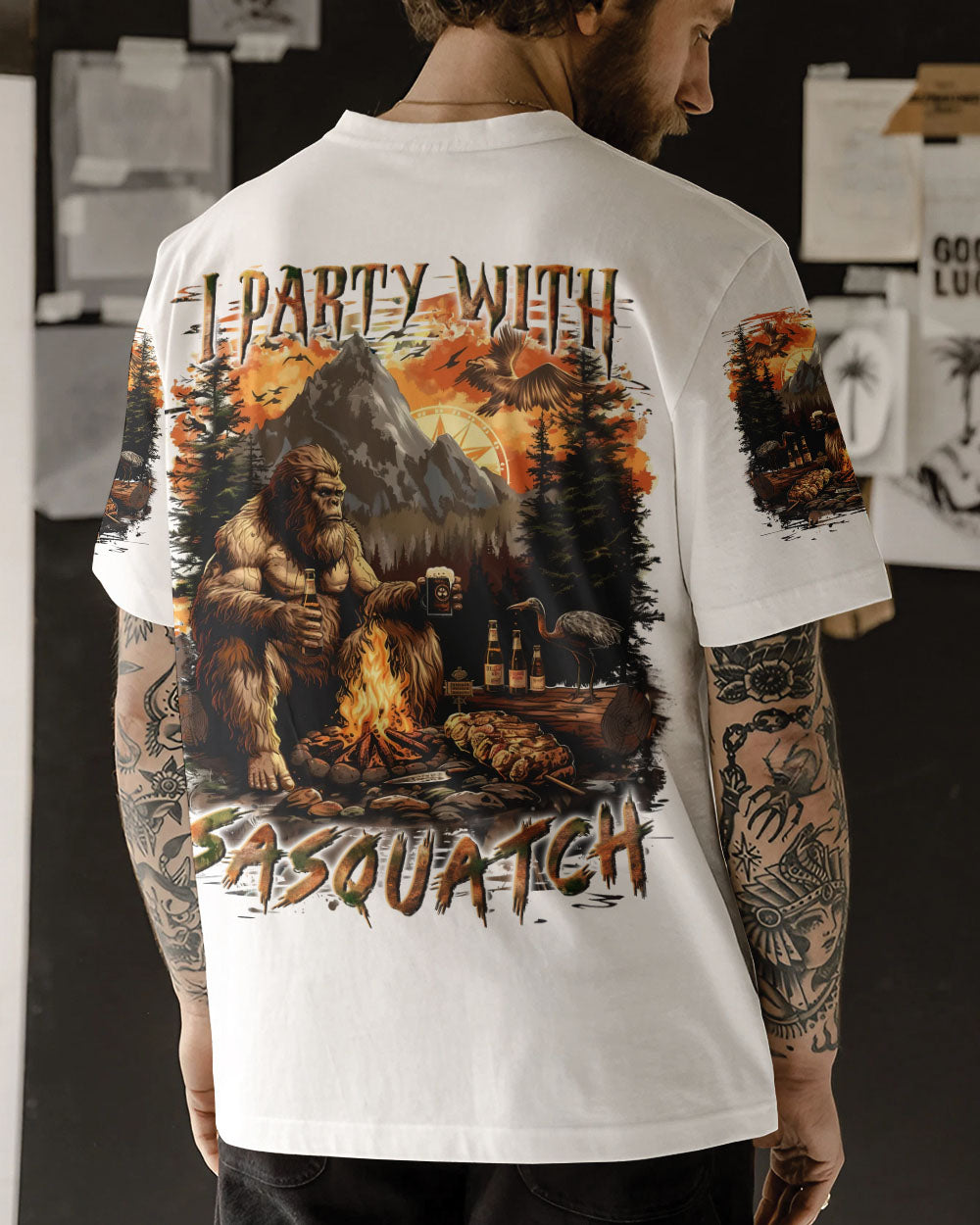 I PARTY WITH SASQUATCH BIGFOOT ALL OVER PRINT - TLLN1111243