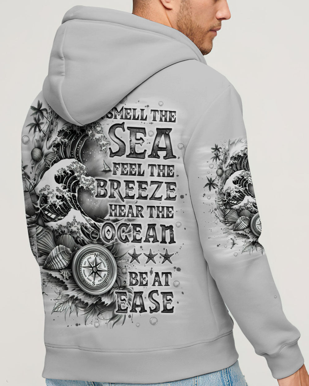 SMELL THE SEA FEEL THE BREEZE COMPASS WAVES ALL OVER PRINT - TLNO1303252