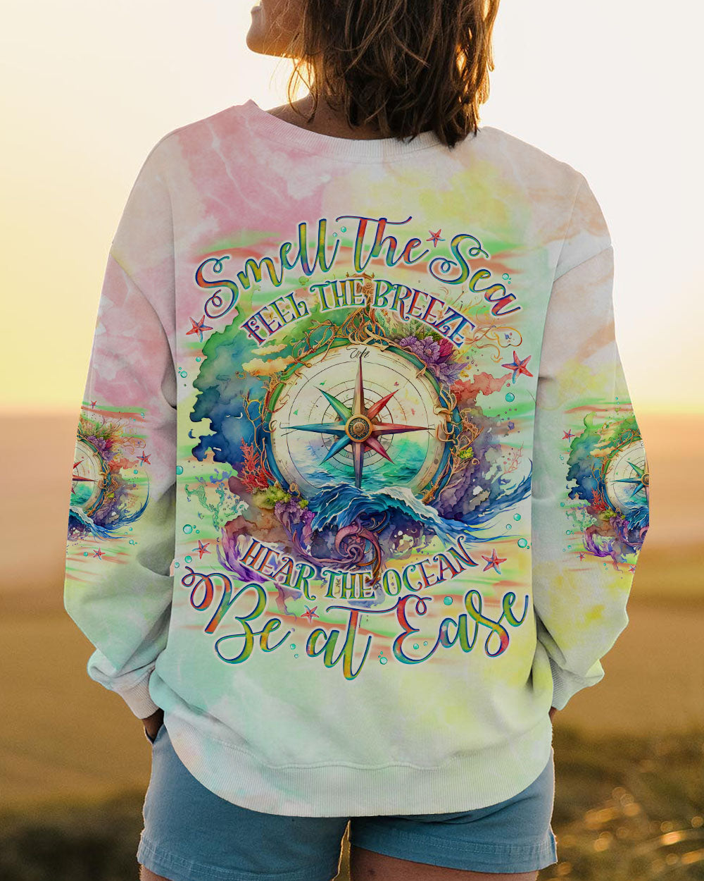 SMELL THE SEA FEEL THE BREEZE COMPASS ALL OVER PRINT - TLNO1409243