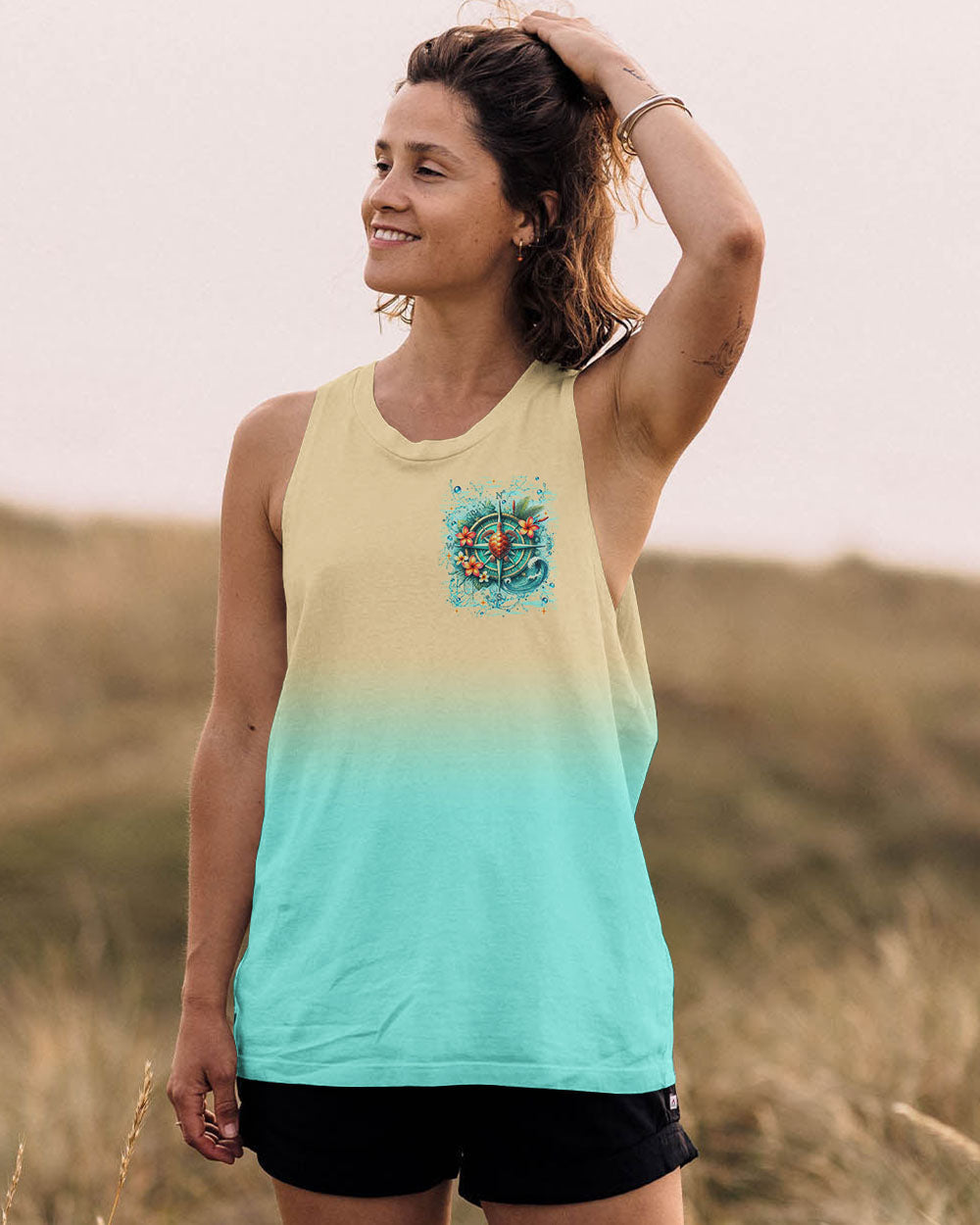 SMELL THE SEA FEEL THE BREEZE TURTLE COMPASS ALL OVER PRINT - TLNT1702251