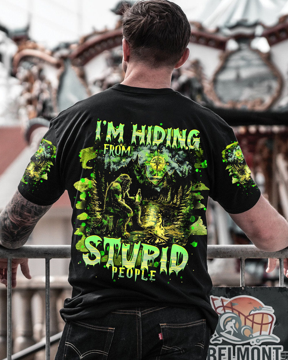 I'M HIDING FROM STUPID PEOPLE BIGFOOT ALL OVER PRINT - TLNT2802251