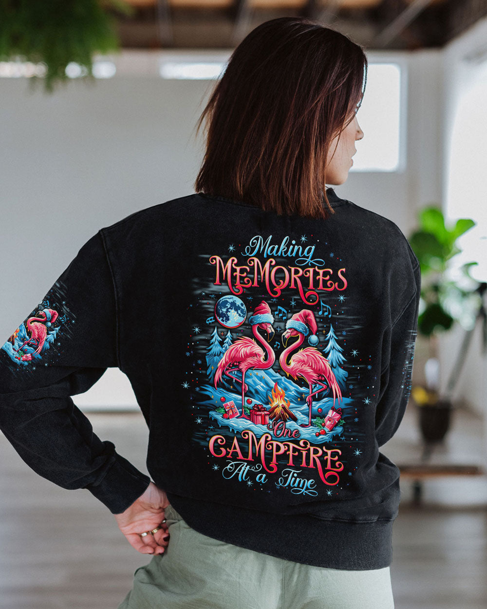 MAKING MEMORIES ONE CAMPFIRE AT A TIME FLAMINGO CHRISTMAS ALL OVER PRINT -  TLTW1410244