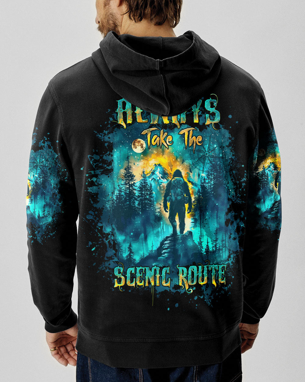 ALWAYS TAKE THE SCENIC ROUTE COMPASS BIGFOOT ALL OVER PRINT - TLTW2409244