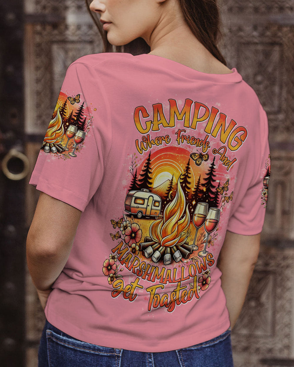 CAMPING WHERE FRIENDS AND MARSHMALLOWS GET TOASTED ALL OVER PRINT - TYTD2406241