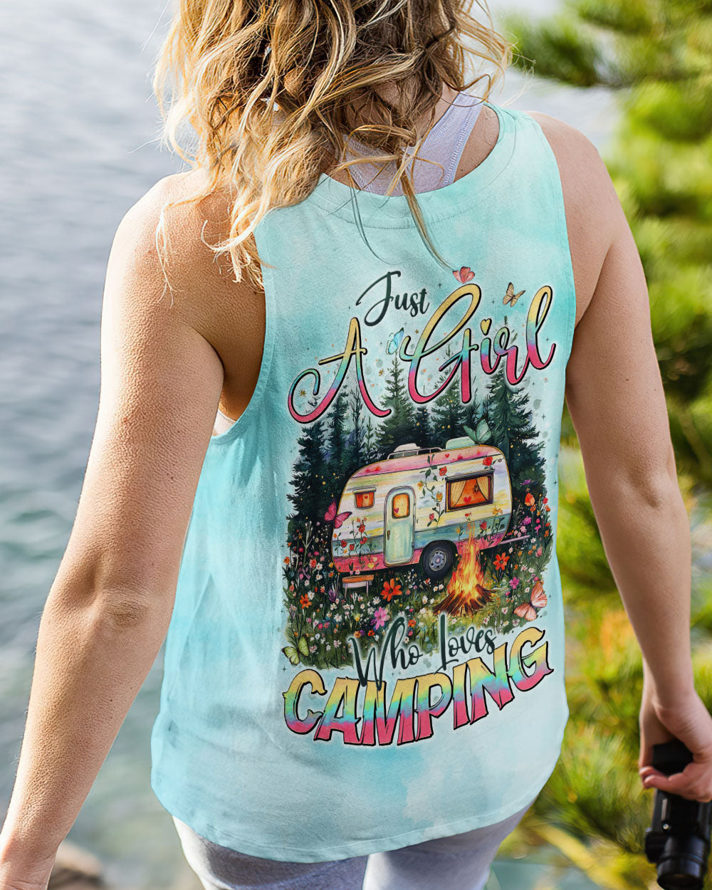 JUST A GIRL WHO LOVES CAMPING ALL OVER PRINT - TYTD2708241