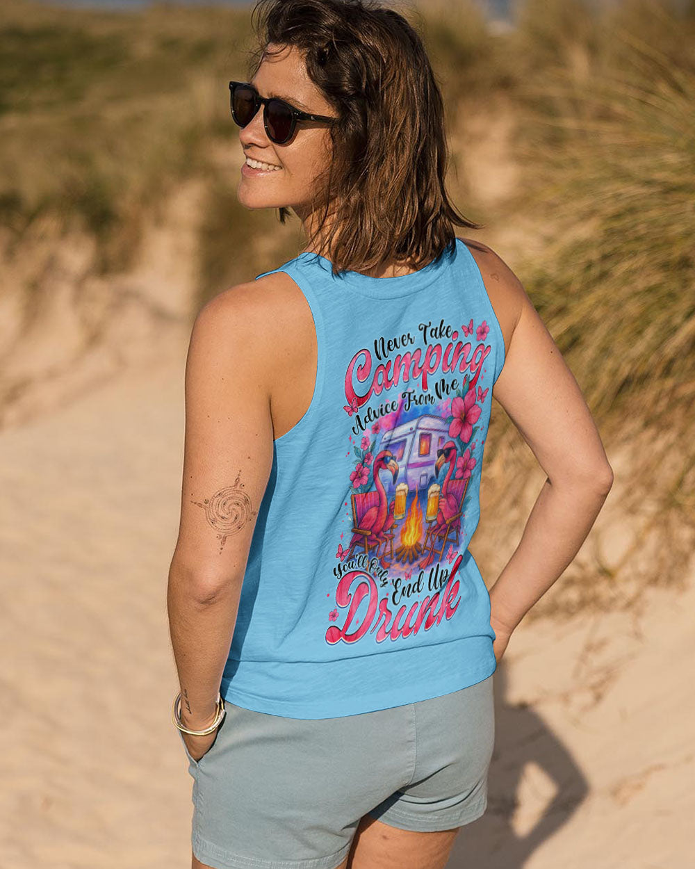 NEVER TAKE CAMPING ADVICE FROM ME FLAMINGO ALL OVER PRINT - TYTM2805253