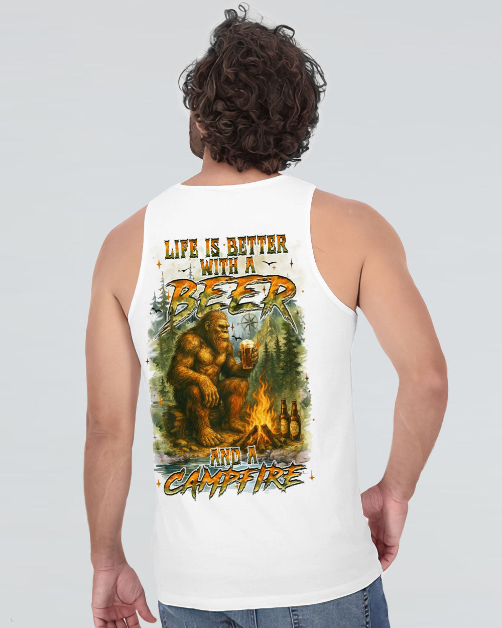 LIFE IS BETTER WITH A BEER AND A CAMPFIRE BIGFOOT ALL OVER PRINT - YHHN1009252