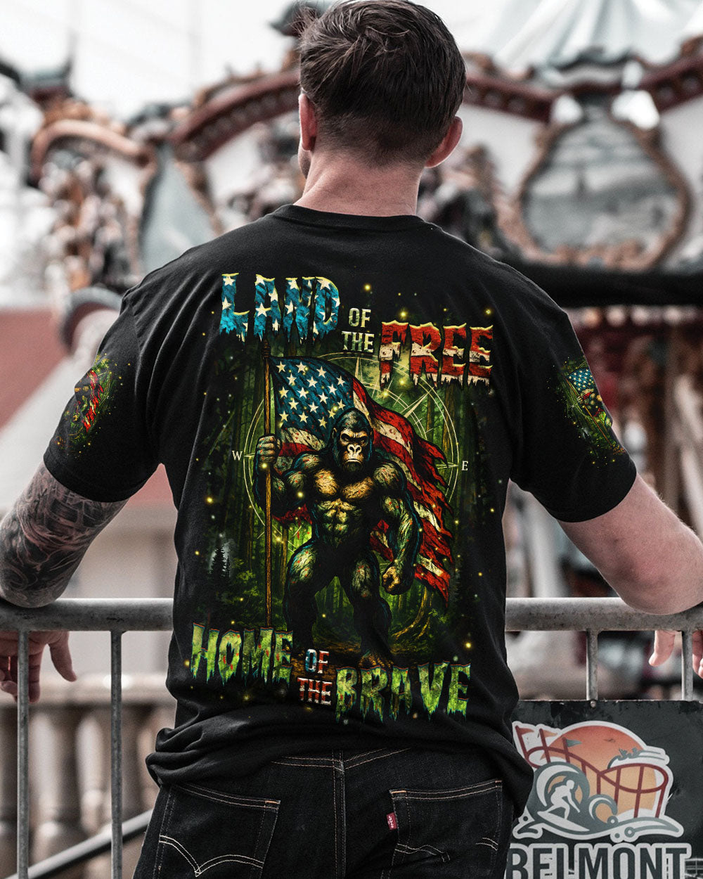 HOME OF THE BRAVE LAND OF THE FREE BIGFOOT ALL OVER PRINT - YHHN2605254