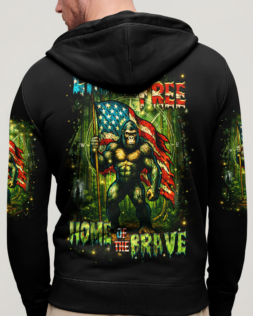HOME OF THE BRAVE LAND OF THE FREE BIGFOOT ALL OVER PRINT - YHHN2605254