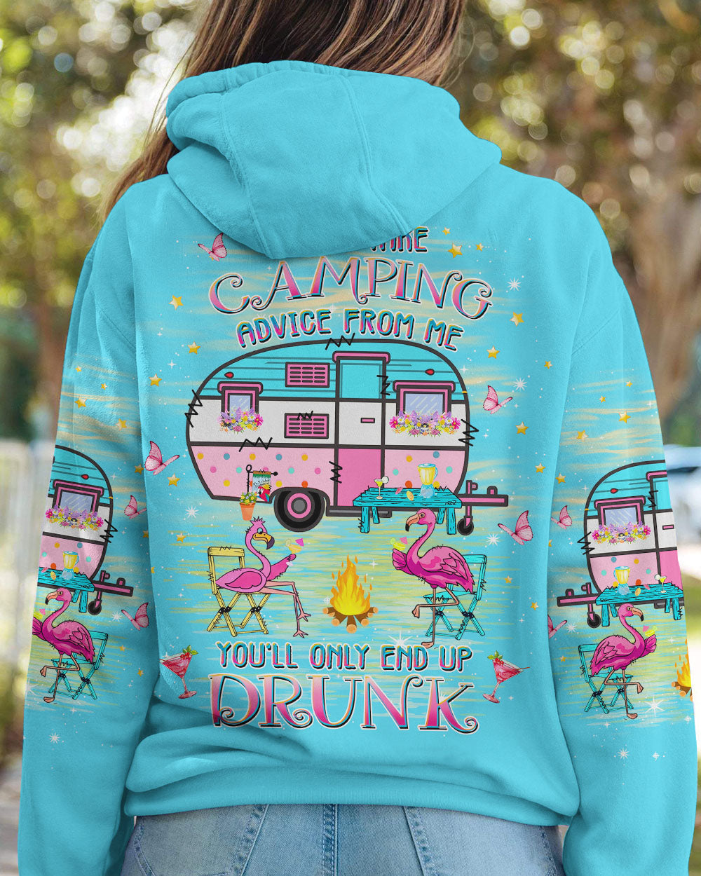 NEVER TAKE CAMPING ADVICE FROM ME FLAMINGO ALL OVER PRINT - YHKD2005244
