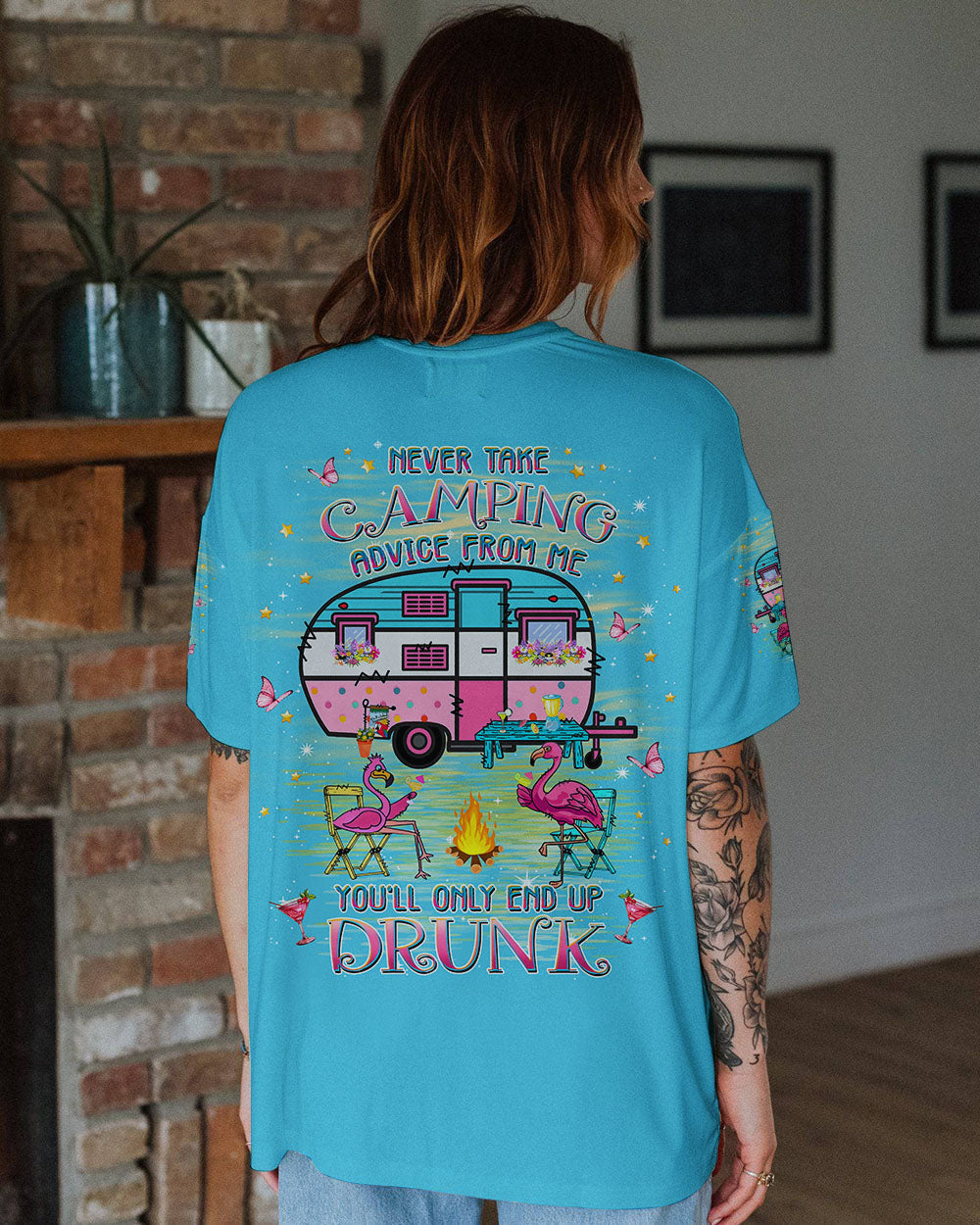 NEVER TAKE CAMPING ADVICE FROM ME FLAMINGO ALL OVER PRINT - YHKD2005244