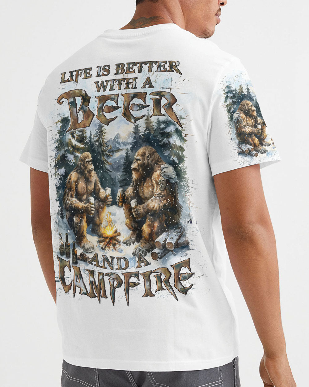 LIFE IS BETTER WITH A BEER AND A CAMPFIRE BIGFOOT ALL OVER PRINT - YHLN1010241