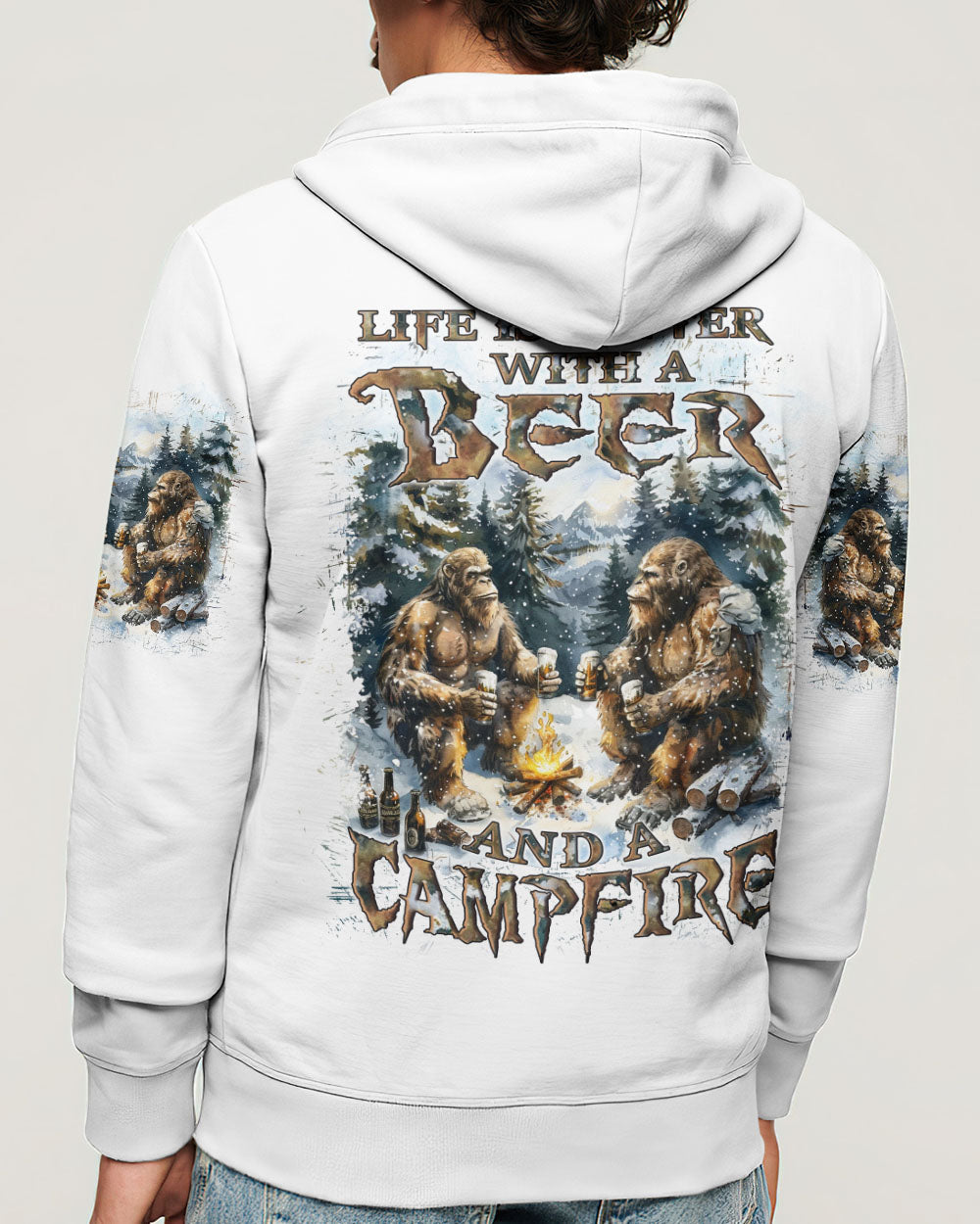 LIFE IS BETTER WITH A BEER AND A CAMPFIRE BIGFOOT ALL OVER PRINT - YHLN1010241