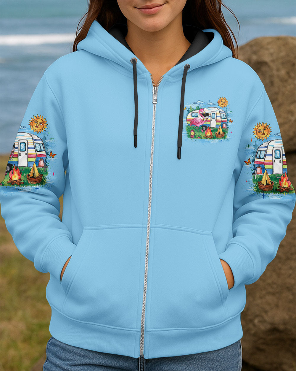 SOME GIRLS ARE BORN WITH CAMPING FLAMINGO ALL OVER PRINT - YHLT1809251