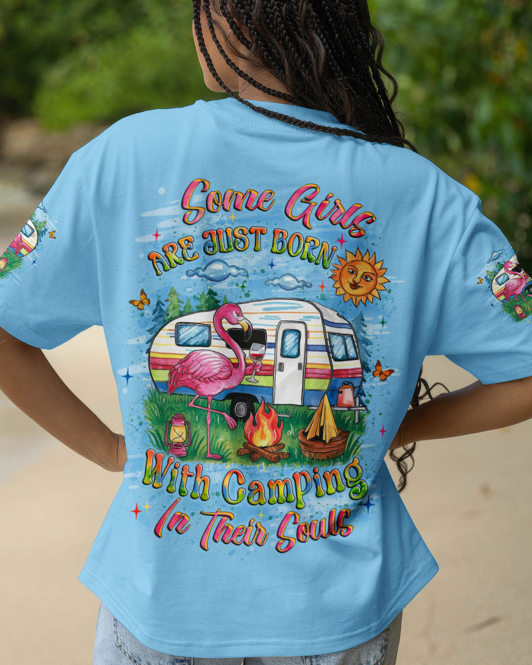 SOME GIRLS ARE BORN WITH CAMPING FLAMINGO ALL OVER PRINT - YHLT1809251