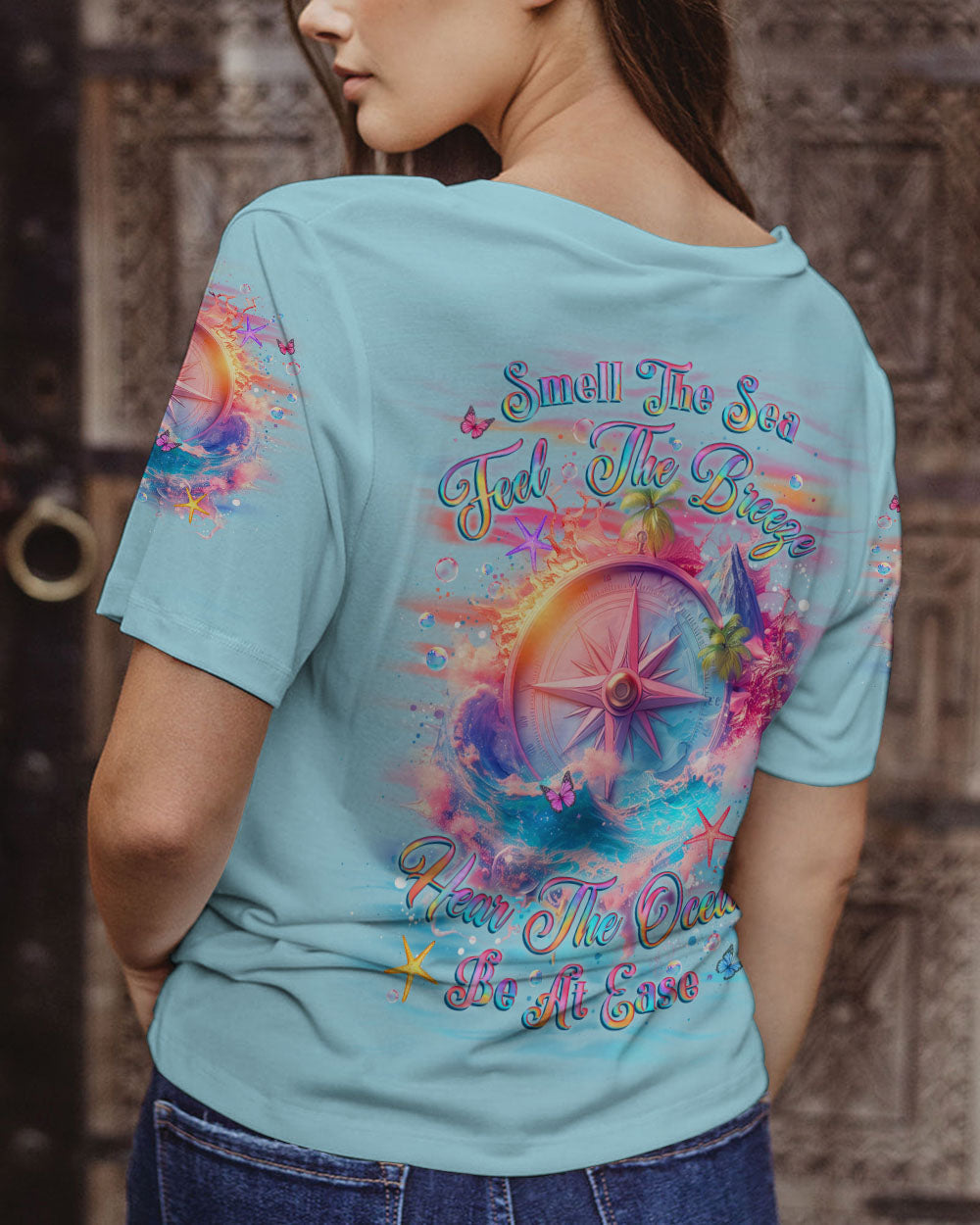 SMELL THE SEA FEEL THE BREEZE COMPASS ALL OVER PRINT - YHLT2703252